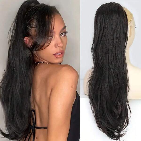 24 Inch Long Wave Synthetic Ponytail Black Binding Tie Up Ponytail Hair Extensions Heat Resistant Hair Tail Hair Accessories Hair Accessories Halloween Christmas