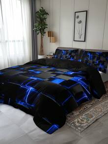 2/3pcs Stylish Blue 3D Cube Geometric Pattern Duvet Cover Set (1 Duvet Cover + 1/2 Pillowcase, Pillow Insert Not Included), High Definition Print For Home & Dorm - Multicolor - View 6