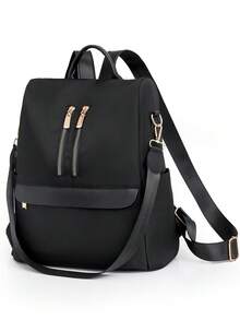 Women's Large Capacity Casual Backpack, Quilted Solid Color Versatile Shoulder Bag And Hand Bag - Black - View 6