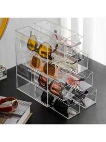 1 件亚克力多层抽屉整理盒，办公桌眼镜太阳镜抽屉隔板，带透明防尘盖，化妆品，口红，太阳镜收纳架，透明 4 隔间抽屉，咖啡胶囊，茶包，太阳镜收纳盒，送给女朋友、母亲、大学生、万圣节、新年的礼物 - 彩色 - 查看 8