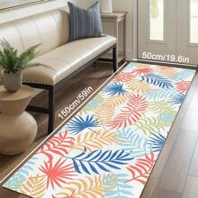 1pc Beautiful Bohemian Leaf Pattern Area Rug, Modern Washable Plush Soft Large Size Carpet For Living Room Bedroom Office, Tropical Palm Leaves Rug, Long Runner Entryway Indoor Mat, All Season Home Decor