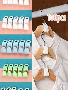 100pcs Mini Plastic Clothes Hangers, Suitable For Wardrobe Connecting Hooks, Stackable Plastic Closet Organizer Racks, Thickened Plastic Connecting Clips Hooks, Applicable To Various Types Of Hangers, For Wardrobe Organization, Connecting Hangers, Stackable, Delicate Workmanship, Brand New PP Material - Multicolor - View 1