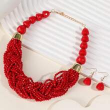 BMOR 3-teiliges Set mehrschichtiger Perlen Schmucksets, Boemischer Übertreibungs-Vintage-Ohrringe für Frauenschmuck