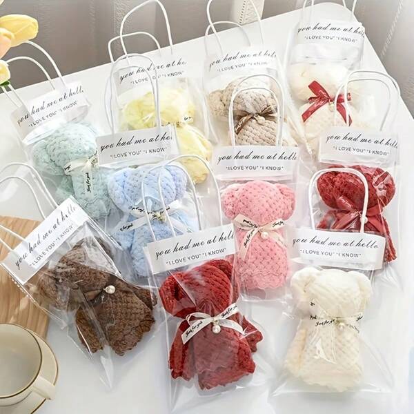 20pcs Cute Bear Towel Gift Set With Transparent Bags - Perfect For Weddings, Birthdays, Mother's Day & Christmas Party Favors