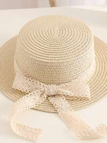 1pc Children's Cute Bow Straw Sun Hat, Fashionable Princess Beach Travel Sun Protection Woven Hat, Suitable For Everyday Wear