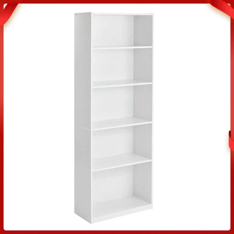 5-Shelf Bookcase With Adjustable Shelves, White - White - View 1