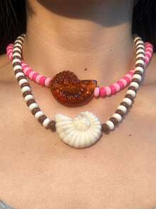 1pc/2pcs Beach Ocean Element Shell Bead Necklace, Resin Material, Women Summer Beach Party Accessory