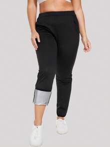 1 Set Traje Sauna Talla Grande para Mujeres, Conjunto de Sudadera y Pantalones para Gimnasio, Entrenamiento y Ejercicio - Negro - Ver 6