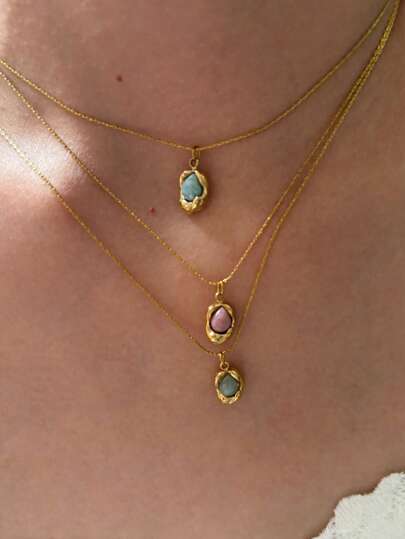 New Stainless Steel Handmade Gemstone Pendant Necklace For Women, Fashion Luxury Elegant Everyday Wear Necklace