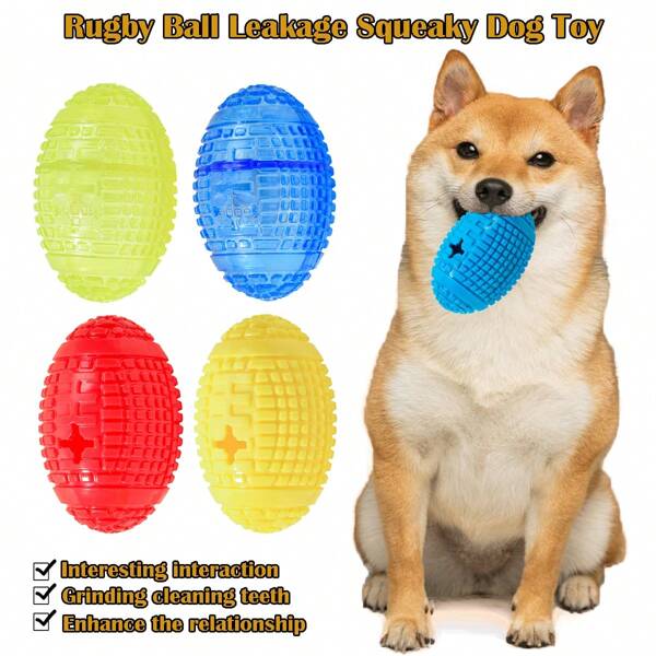 1pc TPR Squeaky Pet Ball With Treat Dispenser, Olive-Shaped Dog Chew Toys, Random Colors