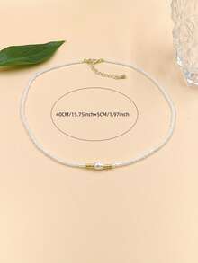 1pc Minimalist Classic Creative Rice Beaded Baroque Pearl Necklace, Suitable For Women Evening Party And Daily Matching - White - View 2