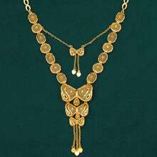 5pcs/Set Bowknot Style Necklace Scarf With Tassel, 18K Champagne Gold Plated Luxurious French Romantic Dubai Bridal Style, Fashion Wedding Party Gift For Lover, Mother, Sister