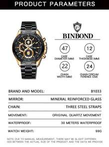 BINBOND BINBOND Luxus Herren Quarz Uhren, modisches Konzept mit dekorativem Zifferblatt, Lässig Militär Sport Armbanduhr, Edelstahl wasserdicht, Herren Quarz Uhr