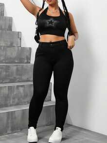 Talla grande pantalones vaqueros ajustados negros, estilo sexy y cómodo para looks diarios - Negro - Ver 3