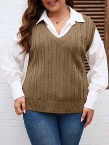 College Style, Braid, V-Neck, Plus Size, Fall And Winter, Valentine's Day Knit Vest - 羅馬尼亞 - 查看 4