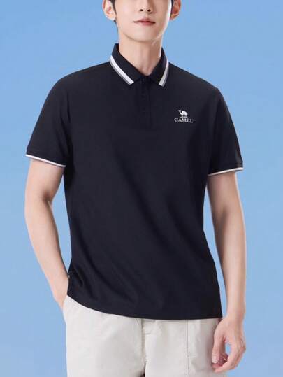 CAMEL CROWN 男士短袖Polo衫，春夏季短袖透气翻领T恤
