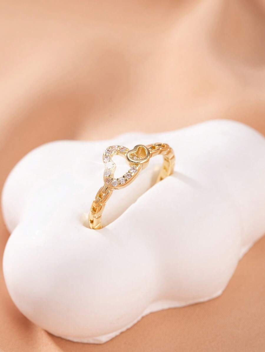 1 pièce Anneau ouvert de cœur à strass minimaliste personnalisé