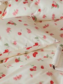 2/3pcs Set, Red Cherry Blossom Print, Fresh Floral Pattern, Soft & Comfortable Duvet Cover Set, Suitable For Men, Women, Children, Student Dorm Decor, Soft & Skin-Friendly, Duvet Cover & Pillow Case Set, Excl. Comforter, Fits Twin, Full, Queen, King Bed, All Season, Home Decor, Bedding Gift Set, Machine Washable - Red - View 8