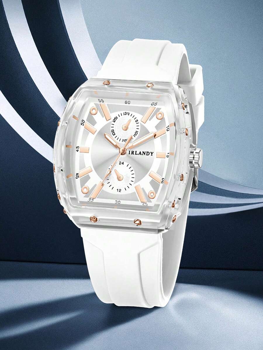 1 件男士白色表带时尚休闲运动简约表盘石英手表，适合日常佩戴或送给朋友的节日礼物