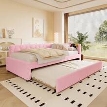 Sofa Bed With Slatted Frame And Pull-Out Bed, Youth Bed With Lamp And USB Port, Practical For Small Spaces