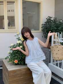 Dopamine Sleeveless Crop Top For Petites, Bright & Sunny - Baby Blue - View 2