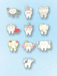1/10 Stücke witziger, kreativer Zahnpflege Cartoon Email Anstecknadel, vielseitiges Modeaccessoire für Kleidung & Taschen - Verschiedenfarbig - Übersicht 1