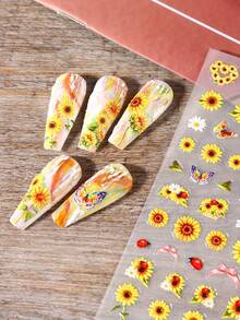 2 件向日葵美甲贴纸 3D 指甲贴花自粘滑块美甲用品 DIY 美甲饰品 - 彩色 - 查看 6