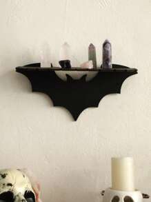 1 pieza Soporte en forma de murciélago de madera negra y cristal para rincón, Candelabro estilo gótico, Decoración de escenografía y accesorios para fiesta de Halloween, Decoración de pared para casa encantada, Decoración para fiesta de casa embrujada