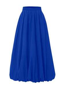 Women's Bubble Skirt Elastic Waist With Pockets Solid A-Line Long Skirts
