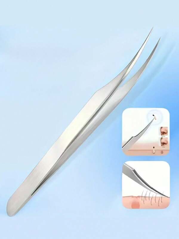 1pc Stainless Steel Precision Eyelash Tweezers, Used For Eyelash Extension, Facial Hair Removal, And Removing Blackheads And Comedones.