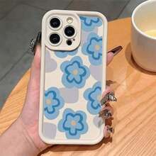 Funda de teléfono 1 unidad, funda de teléfono con patrón de flores blancas, azules y blancas, X/XS XSMAX 11 12 13 14 15 16 12MINI 13MINI 16E S22 S23 S24 S25 - marfil - Ver 1