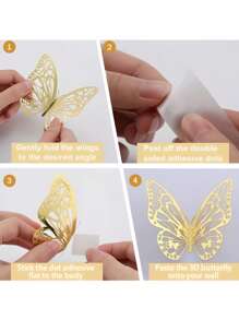 12 pièces Stickers muraux papillons 3D creux, pour décoration de gâteau, décoration de mariage, maison et salon, décoration d'anniversaire, stickers, décalcomanies murales, décoration pour la maison, décoration de fête pour l'intérieur et l'extérieur, articles de décoration de printemps, rafraîchissez votre maison, stickers de décoration de fête, cadeaux d'été, plage, rentrée scolaire, fournitures scolaires, décoration de chambre, cadeaux de remise des diplômes, décoration murale personnalisée