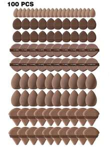 5/10/20/30/40/50/60/80/100 Pieces Makeup Tool Set, Including: 10 Pieces Makeup Sponges For Liquid Makeup + 10 Pieces Mini Makeup Sponges For Liquid Makeup + 10 Pieces Triangle Powder Puff For Loose Powder And Makeup Setting + 10 Pieces Air Cushion Powder Puff For Face Makeup + 10 Pieces Mini Air Cushion Powder Puff For Face Concealer Makeup - Coffee Brown - View 10