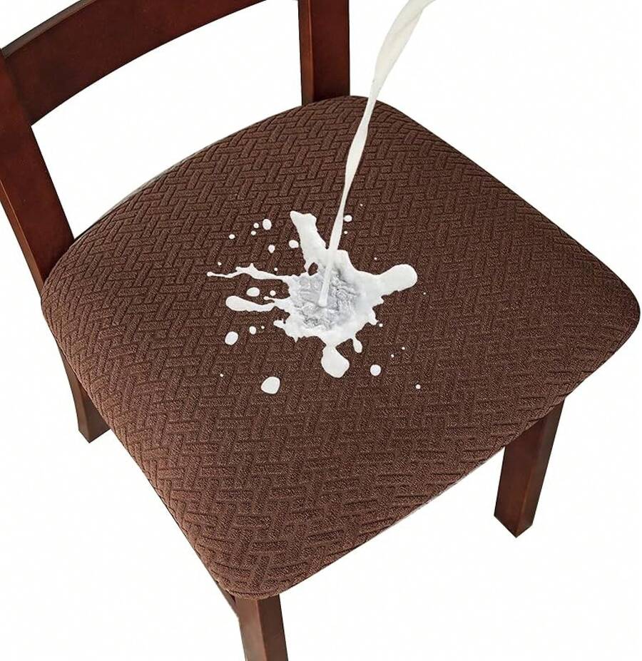 Seat Covers For Dining Room Chair Seat Slipcovers Kitchen Chair Covers (Beige, 4 Pcs) - 巧克力 - 查看 1