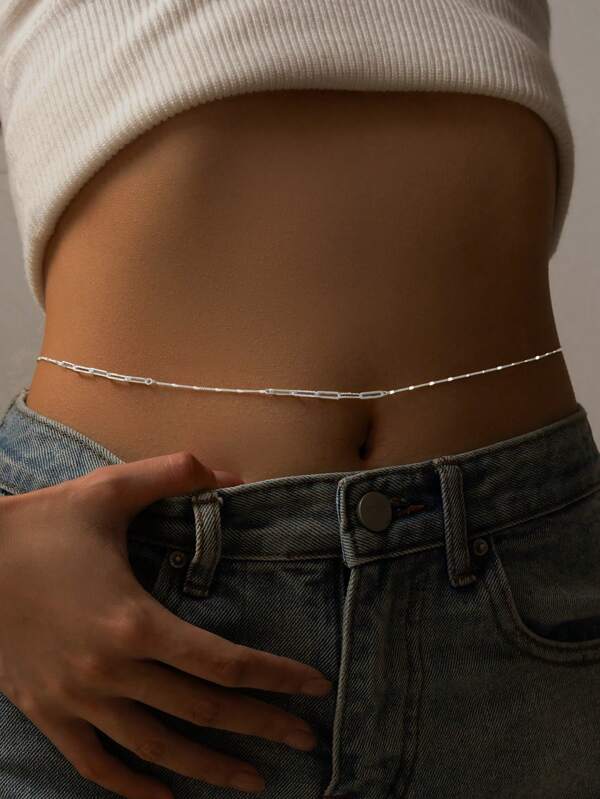 1pc 925 Sterling Silver Shiny Waist Chain, Fashionable & Sexy Chain Waist Decoration, Versatile Personalized Beach Resort Waist Chain, Summer Travel Waistband
