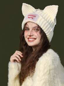 1 pièce Bonnet en tricot à oreilles de lapin style Loverboy unisexe, adapté pour les fêtes de rue, l'utilisation en extérieur pendant les saisons d'automne et d'hiver