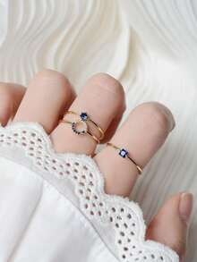 3pcs Luxury Ultra Slim Blue Stackable Ring Set - Multicolor - View 1