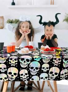 1PC Halloween Skull Table Mat Decoration Disposable Tablecloth Perfect For Festive Scene Decorations Ideal For Halloween Parties And Events Spooky Themed Decor For Home And Outdoor Celebrations Home Decor Halloween Decor Fall Decor Room Decor Autumn Decor
