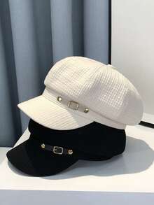 1pc Women Minimalist Printed Art Design Solid Color Retro Painter Beret, Suitable For Daily Wear Matching, Perfect Gift, Travel & Vacation - 彩色 - 查看 1