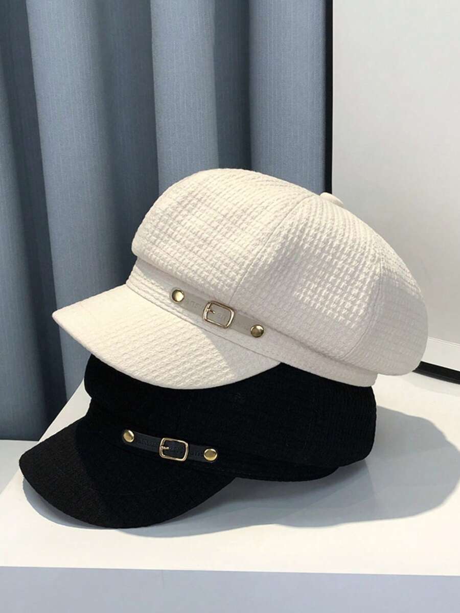 1pc Women Minimalist Printed Art Design Solid Color Retro Painter Beret, Suitable For Daily Wear Matching, Perfect Gift, Travel & Vacation - 彩色 - 查看 1