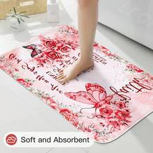 4 Pcs Yellow Inspirational Quotes Shower Curtain Set With Rugs And Toilet Lid Cover, Colorful Boho Waterproof Fabric Bathroom Set, Bible Verse Floral Bathroom Decor Set Accessories - 紅色 - 查看 7