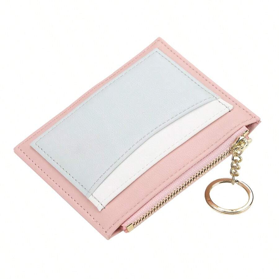 Card Case Slim Front Pocket Wallet For Women Credit Card Holder With Keychain - Pink - View 1