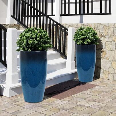 2 Pack 21" Tall Planters Sturdy Plant Flower Tree Pots For Indoor Outdoor Decor