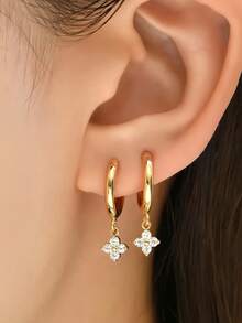 Hoa tai tròn mặt dây chuyền hình hoa Zirconia dành cho nữ trang sức xỏ khuyên sụn bằng thép không gỉ đơn giản (Màu sắc trong hình chỉ mang tính chất tham khảo, vui lòng lấy màu sắc dựa trên sản phẩm thực tế) - Một cỡ - Xem 3