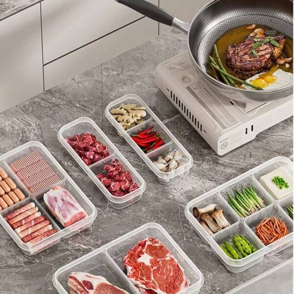 Plastic Food Preservation Divided Storage Containers, Meat, Ingredients, Garlic, Ginger Storage Boxes