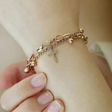 1pc Fashionable Stainless Steel Double Layer Cross Bracelet & Anklet