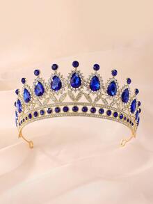 1 件女式欧美派对舞会皇冠，水钻新娘选美婚礼头饰 - 金色 - 查看 5