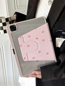 1 Pc Beautiful Pink Love Double Pattern With Pen Slot Rotation Acrylic Transparent Crystal Back Shock Tablet Shell Support Dormancy Awakened Compatible With The 10.9 10 Generations, A7 / A9 / A8 S6lite/S7 / S8 / S9fe - Multicolor - View 3