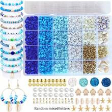 1 caixa com 24/18/15 compartimentos, contas de argila, pulseiras de casais da amizade, kit para fazer joias, pérola falsa, pingente de carta de amor em formato de coração e rosa de argila de polímero, carta de tartaruga marinha, concha de estrela do mar, estilo oceano, adequado como presente decorativo fofo para festa de fim de ano