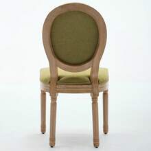 Set Of 2 French Style Solid Wood Frame Antique Painting Linen Fabric Back Dining Chair - Olive Green - View 10